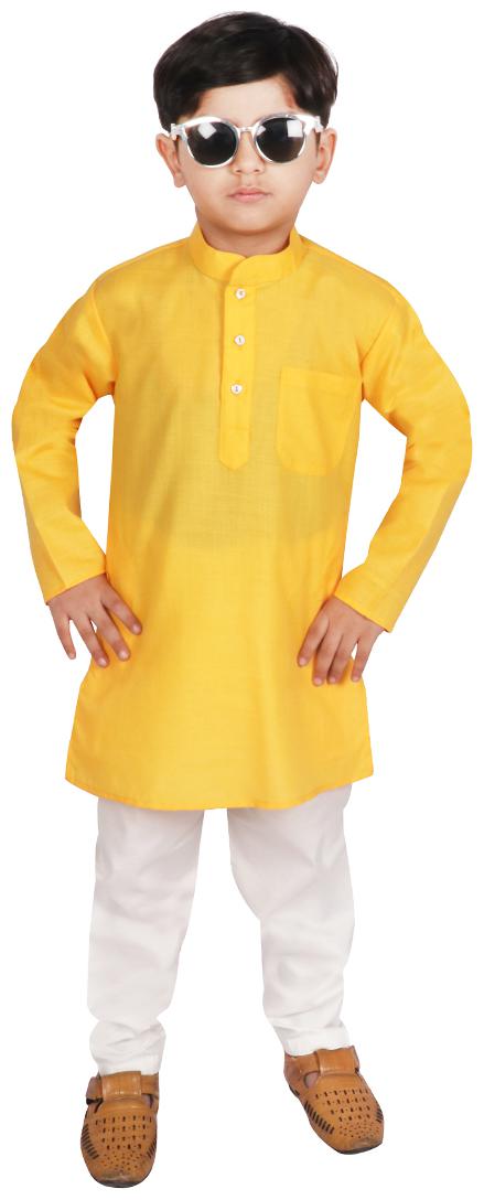 

SGYUVRAJ Boy Cotton Solid Kurta pyjama set - Yellow