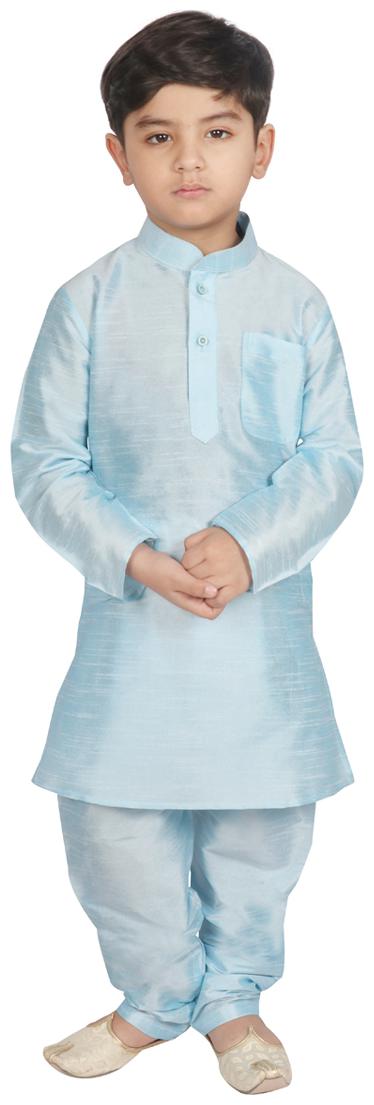

SGYUVRAJ Boy Raw silk Solid Kurta pyjama set - Blue