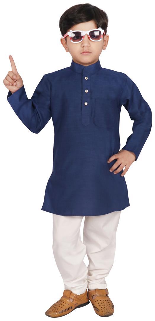 

SGYUVRAJ Boy Cotton Solid Kurta pyjama set - Blue
