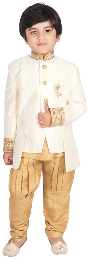 

SGYUVRAJ Boy Raw silk Solid Kurta pyjama set - White