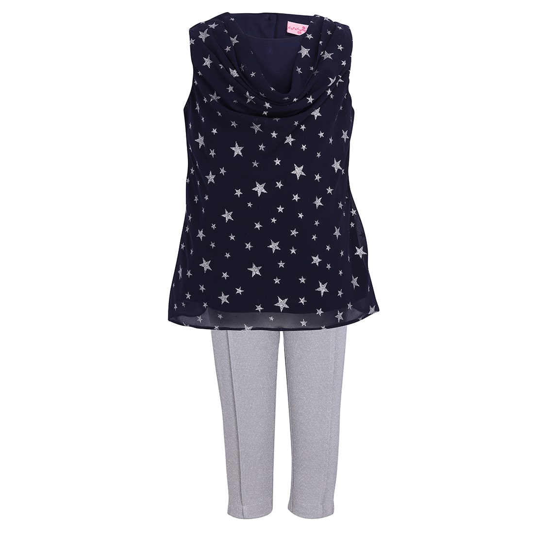 

Cutecumber Girl Georgette Top Bottom Set - Blue Grey