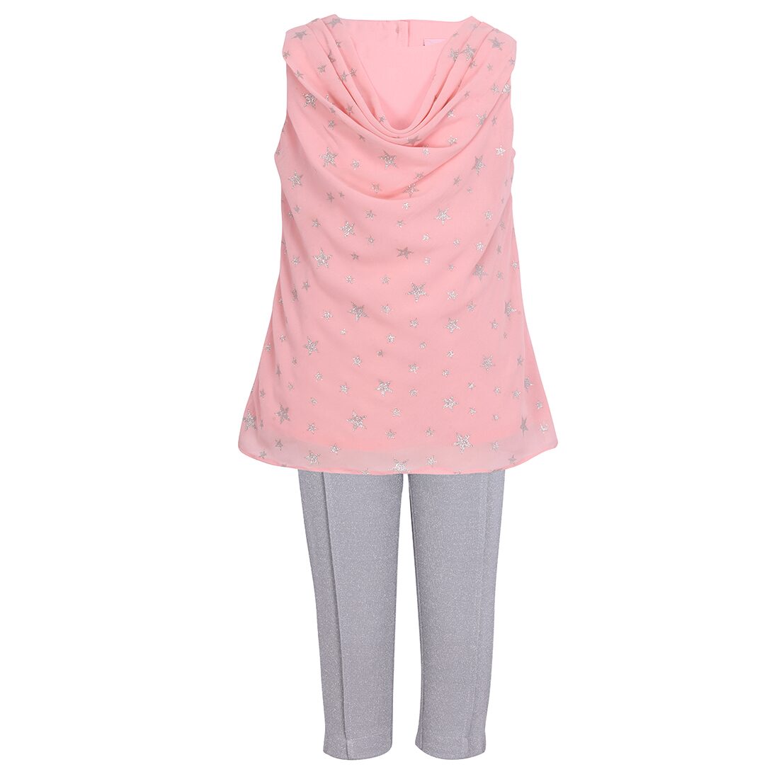 

Cutecumber Girl Georgette Top Bottom Set - Pink Grey