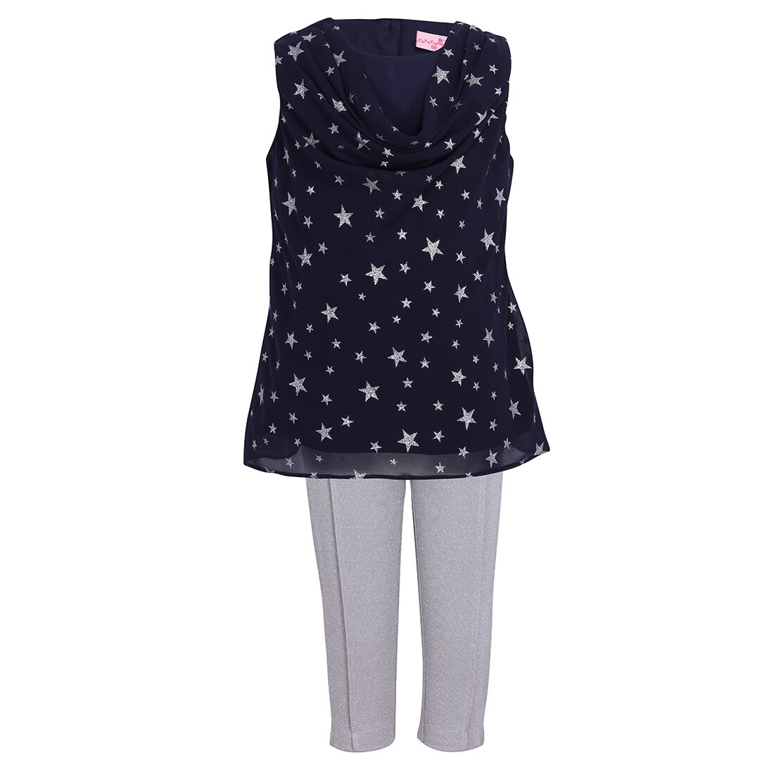 

Cutecumber Girl Georgette Top Bottom Set - Blue Grey