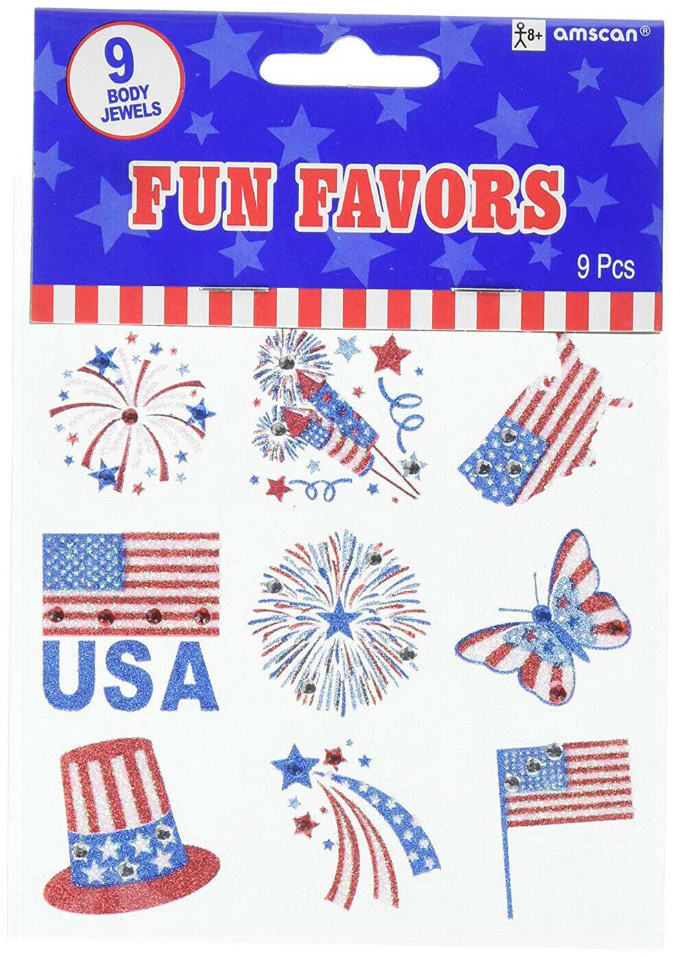 

Patriotic Body Jewelry Sticker 4th of July Holiday 9 Pack