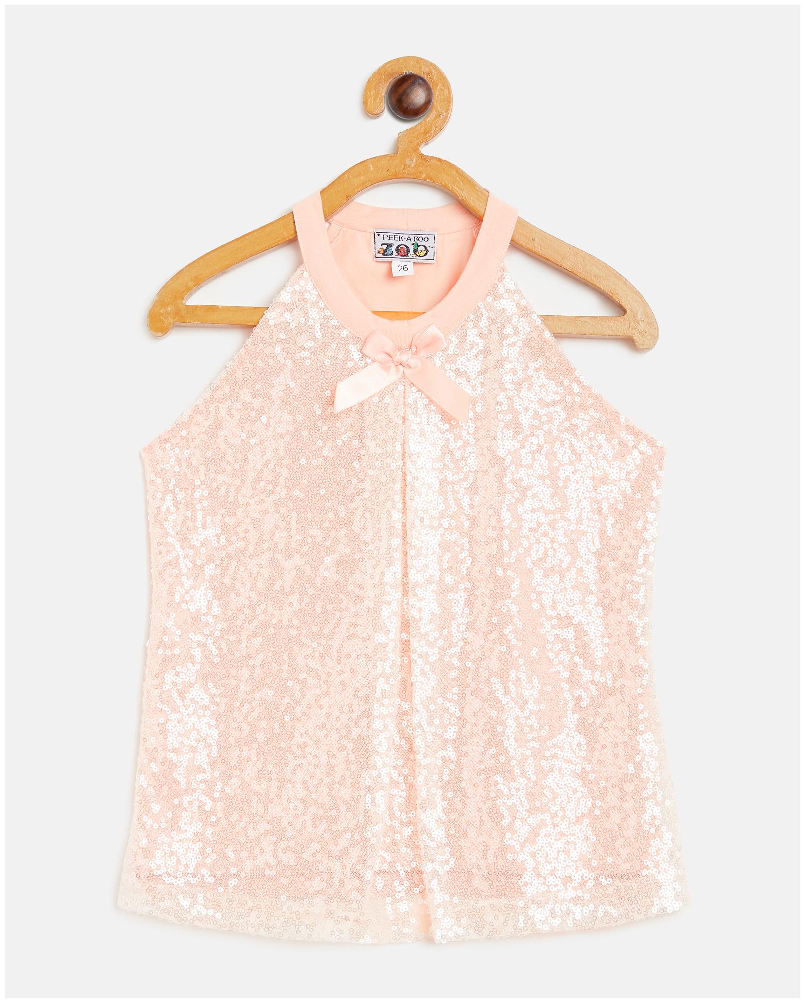 

Peek a boo zoo Girl Cotton blend Embellished Top - Pink