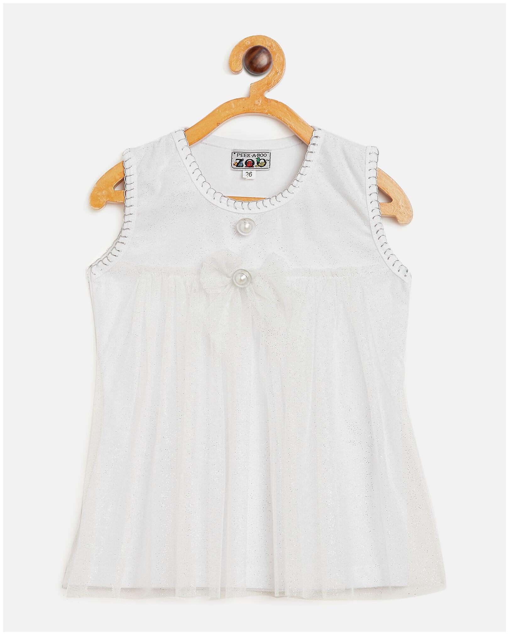 

Peek a boo zoo Girl Net Self design Top - White