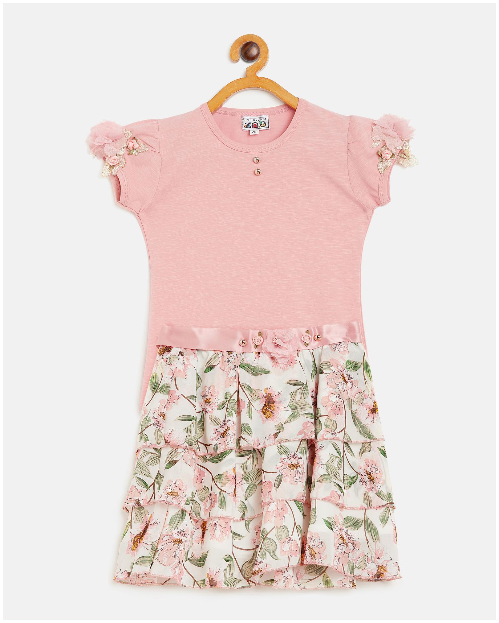 

Peek a boo zoo Girl Cotton blend Top Bottom Set - Pink White