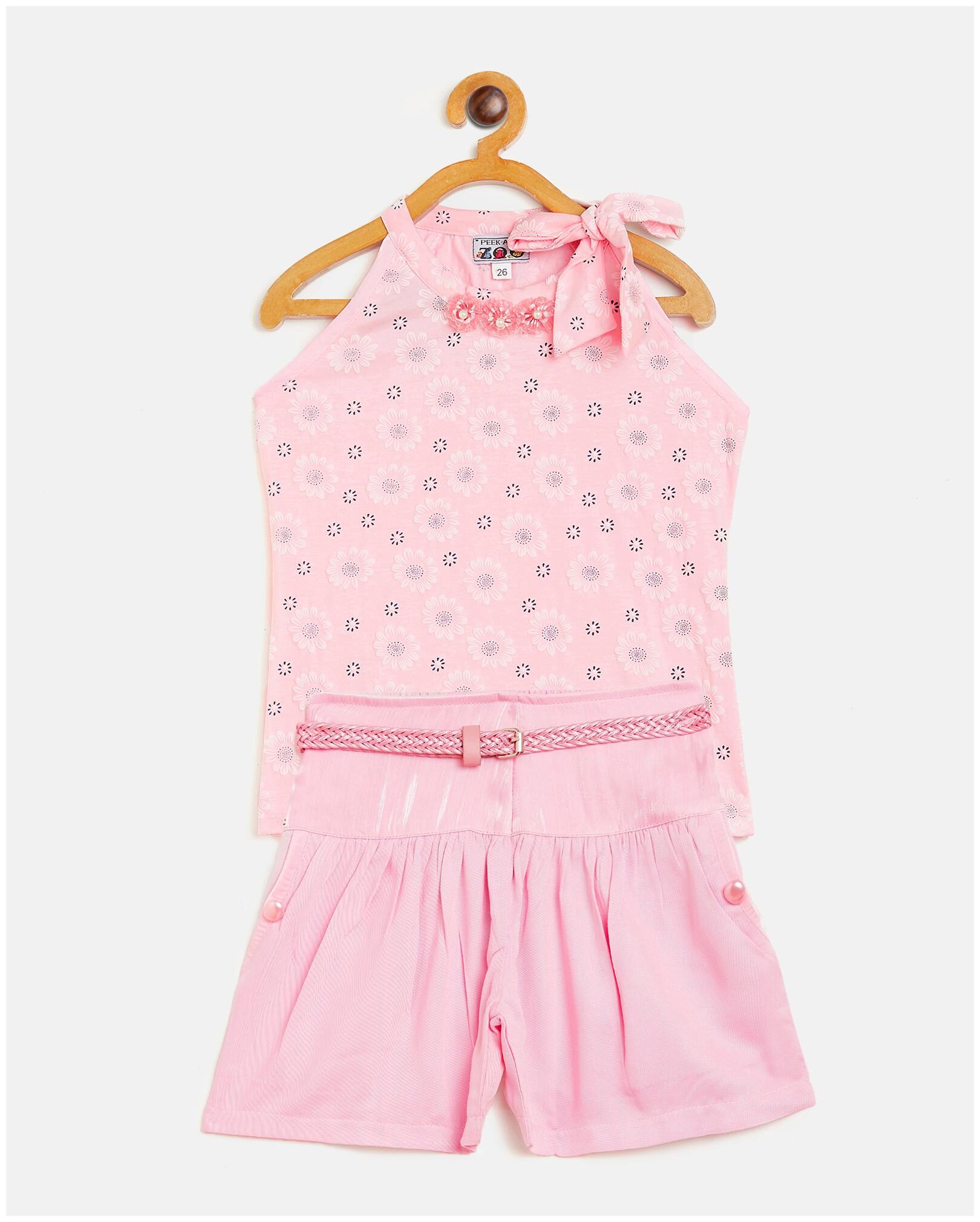 

Peek a boo zoo Baby girl Top bottom set - Pink