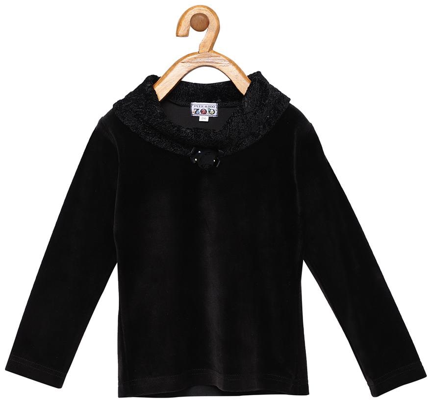 

Peek a boo zoo Girl Velvet Solid Top - Black
