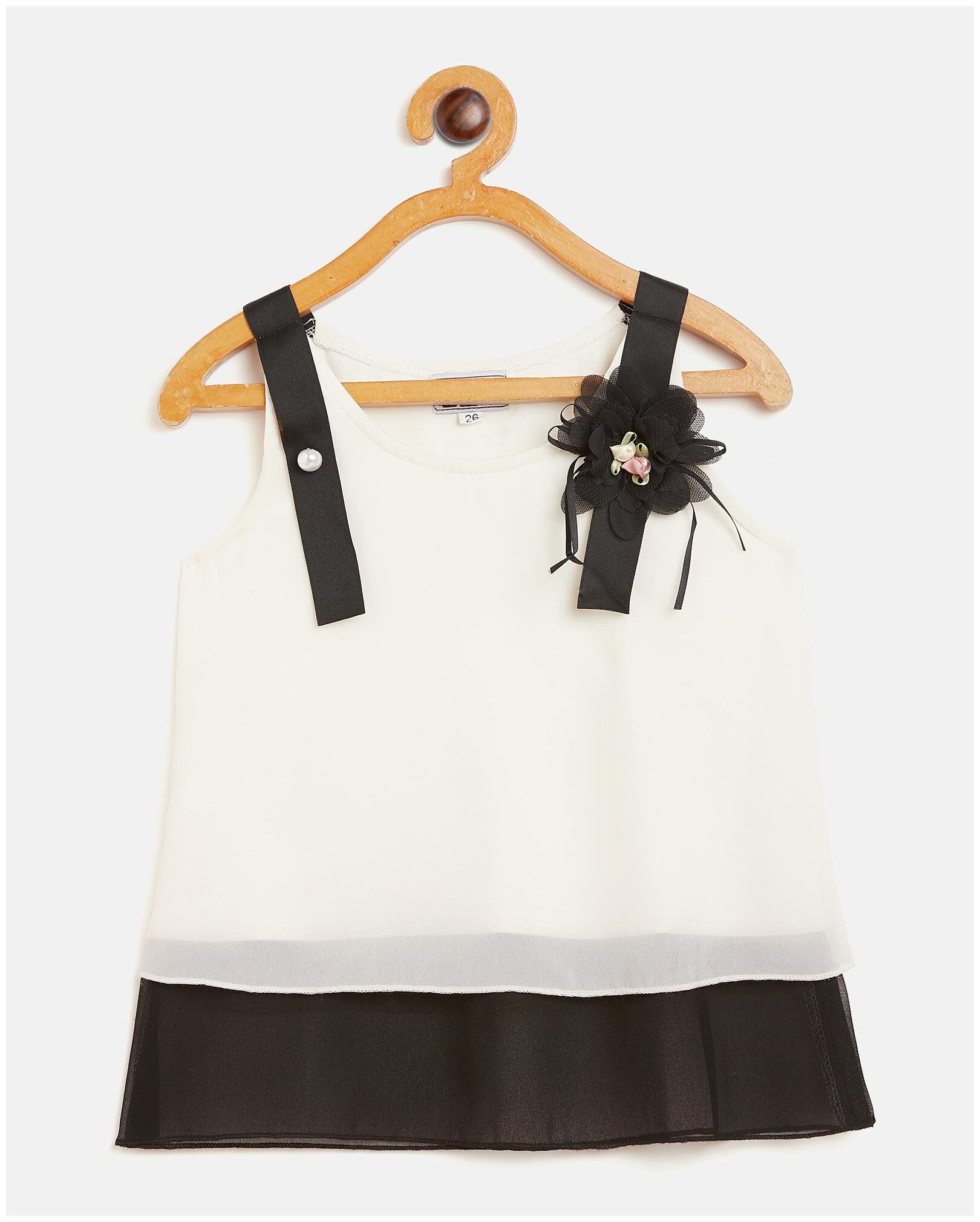 

Peek a boo zoo Girl Georgette Colorblocked Top - Cream