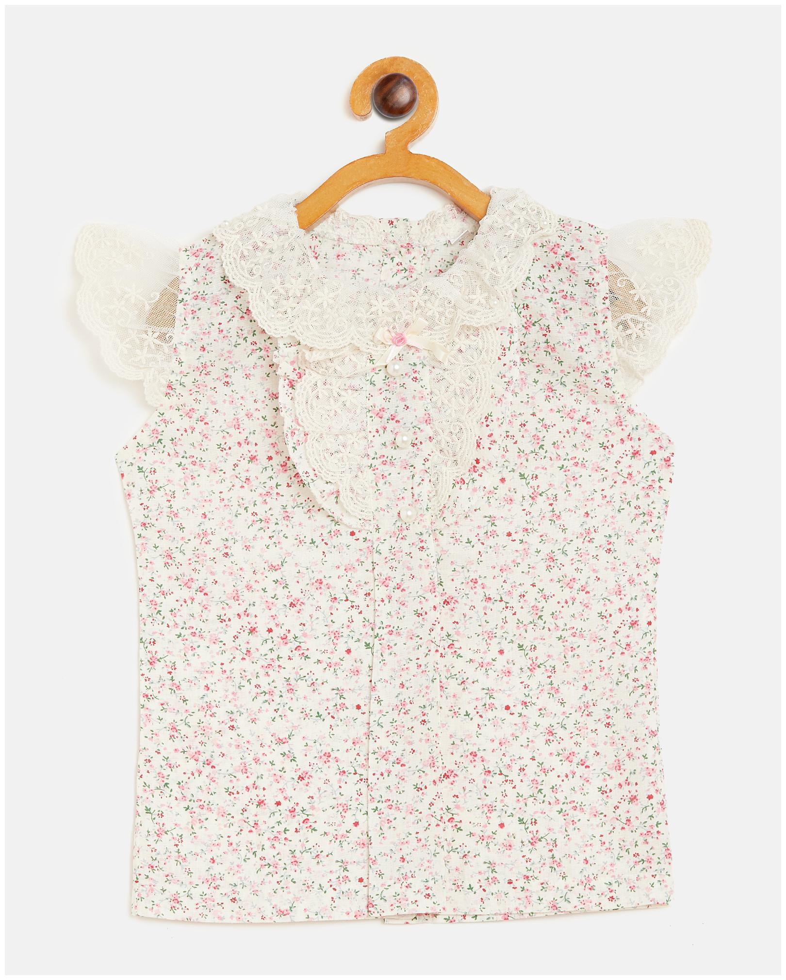 

Peek a boo zoo Girl Cotton Floral Top - Cream