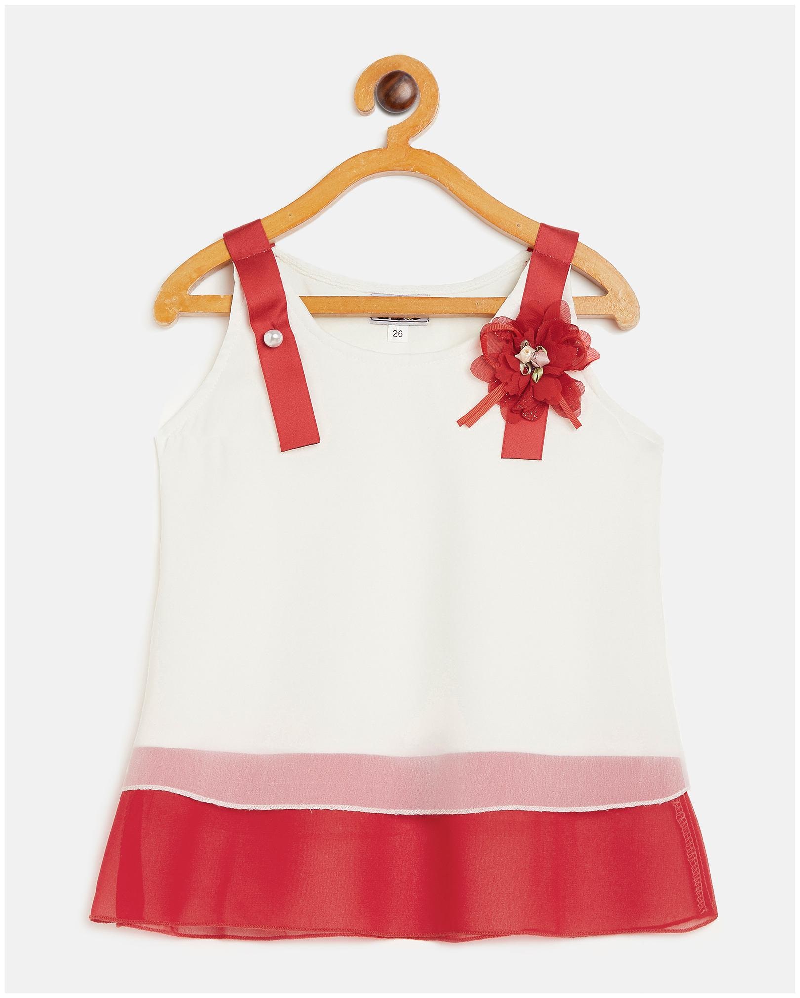 

Peek a boo zoo Girl Georgette Colorblocked Top - Cream
