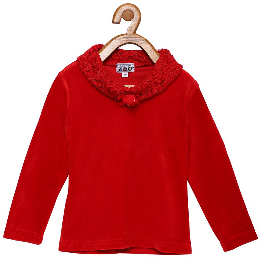 

Peek a boo zoo Girl Velvet Solid Top - Red