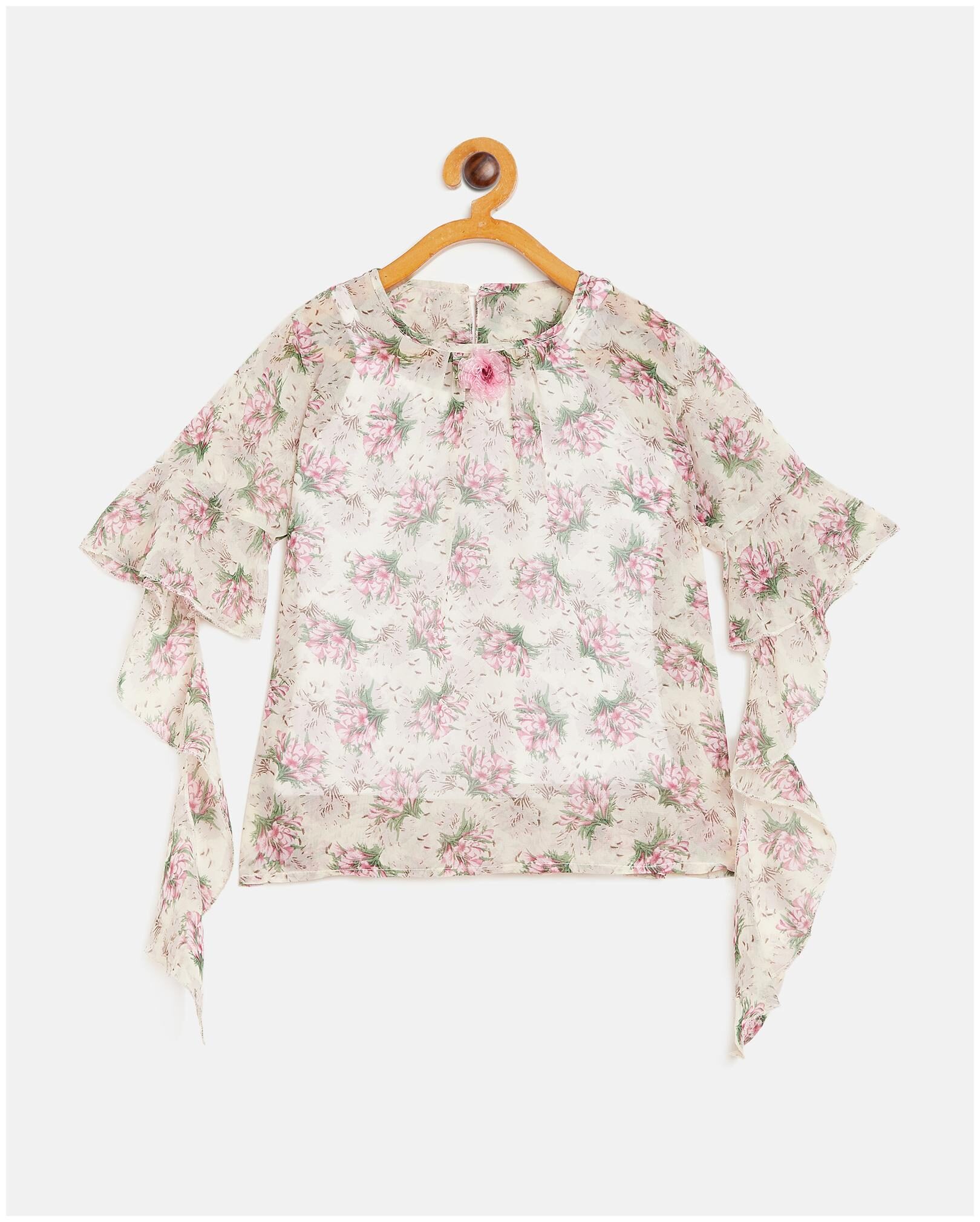 

Peek a boo zoo Georgette Floral Top for Baby Girl - Purple
