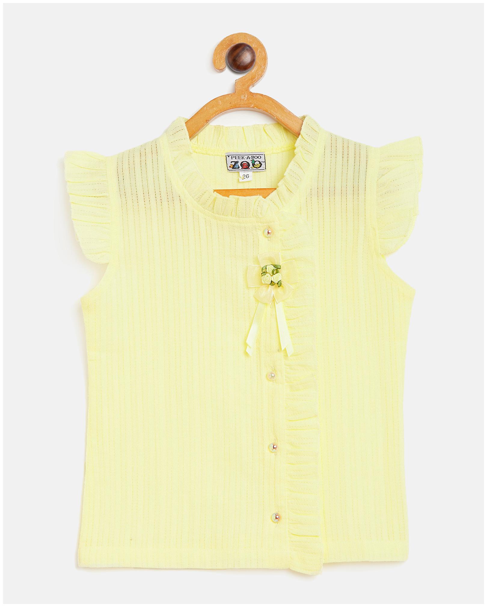 

Peek a boo zoo Girl Cotton blend Self design Top - Yellow