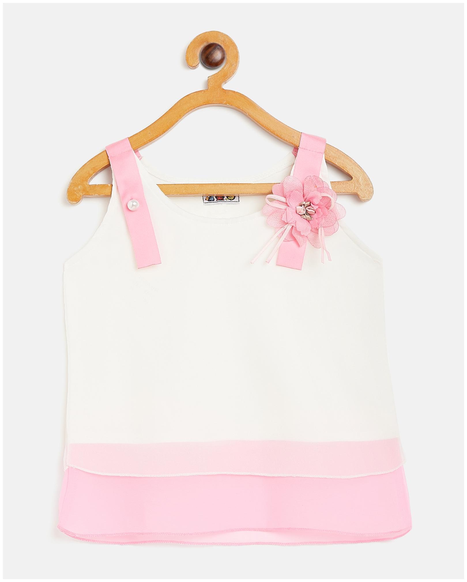 

Peek a boo zoo Girl Georgette Colorblocked Top - Pink