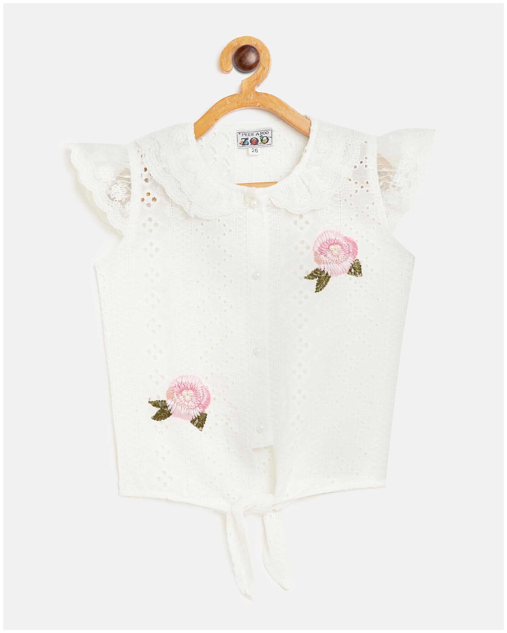 

Peek a boo zoo Girl Cotton Self design Top - White