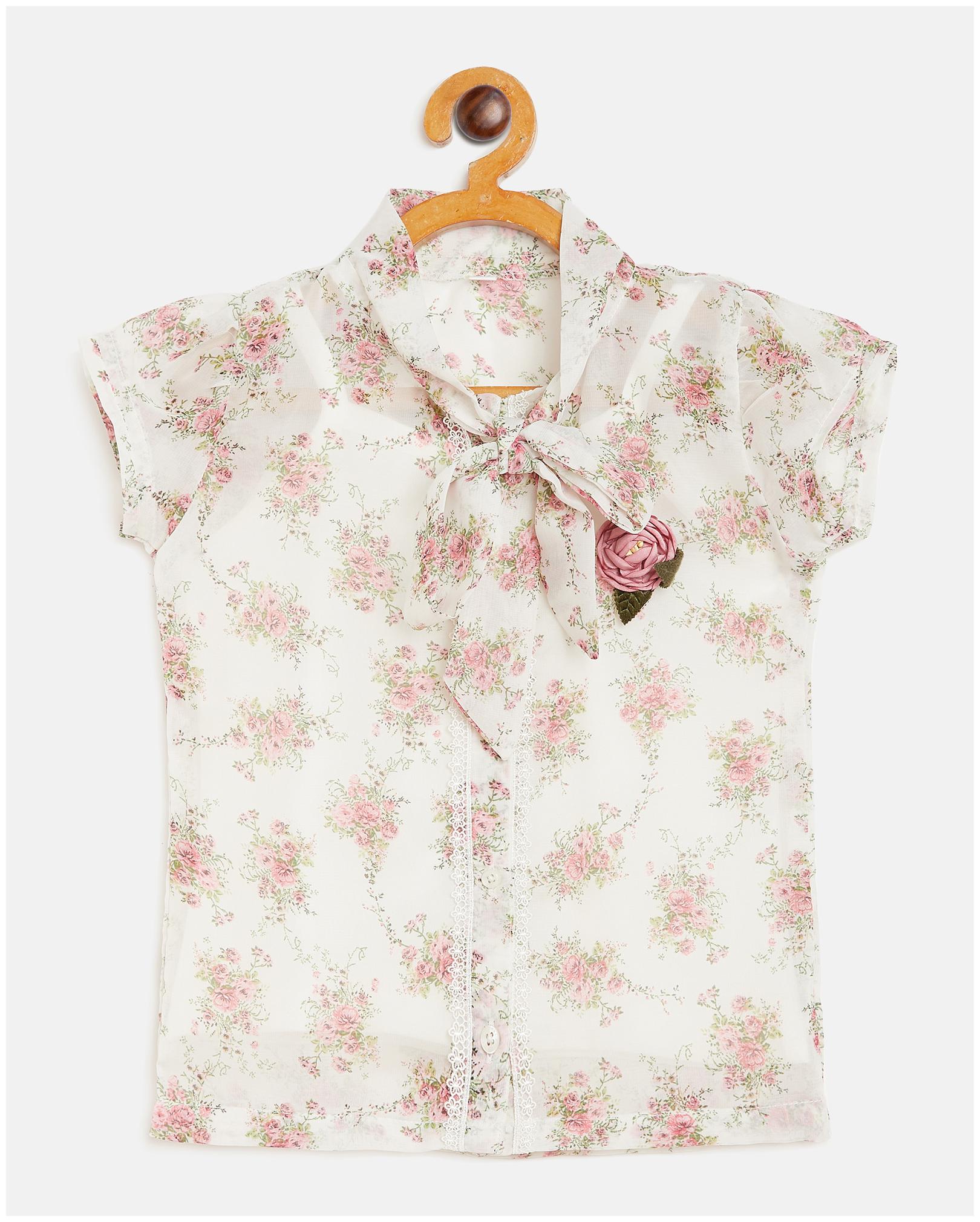 

Peek a boo zoo Georgette Floral Top for Baby Girl - Pink