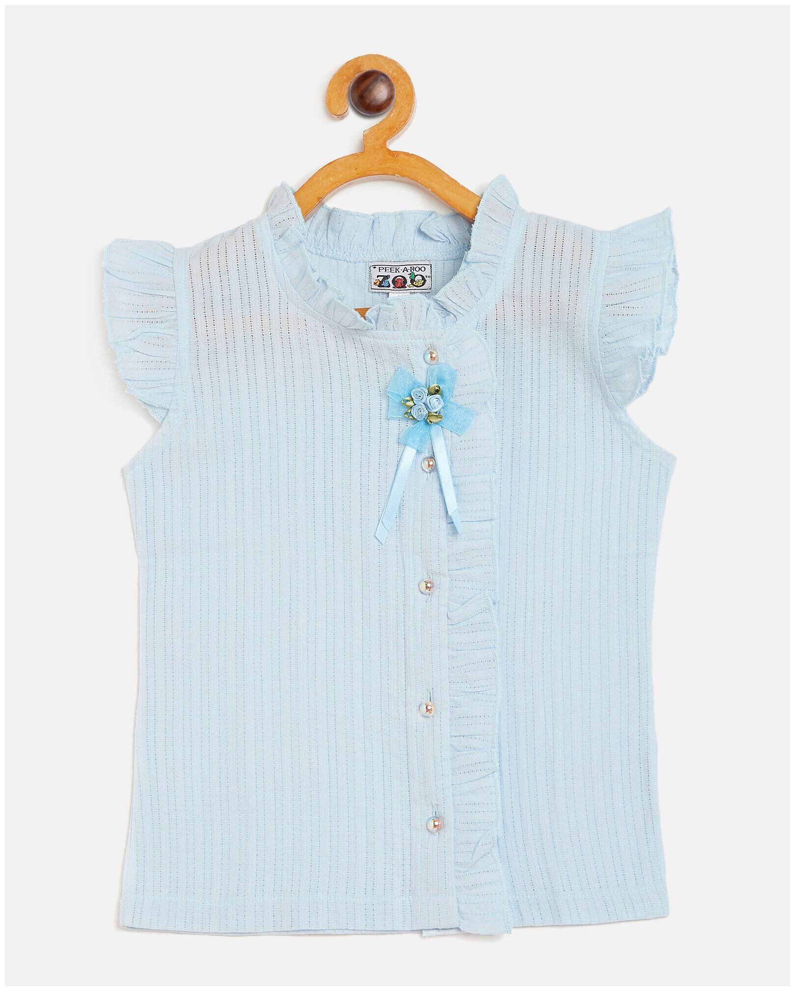 

Peek a boo zoo Girl Cotton blend Self design Top - Blue