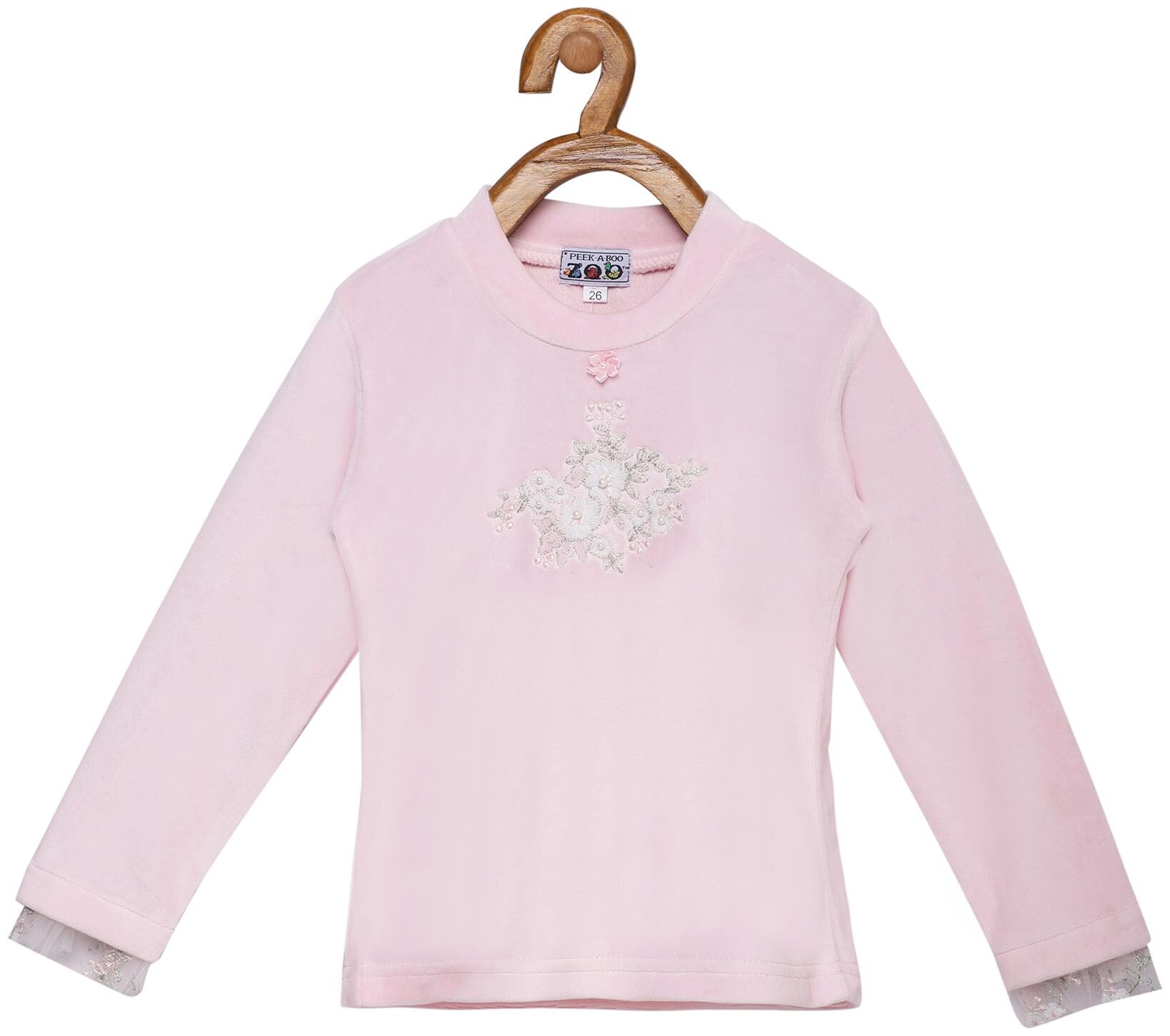 

Peek a boo zoo Girl Velvet Solid Top - Pink