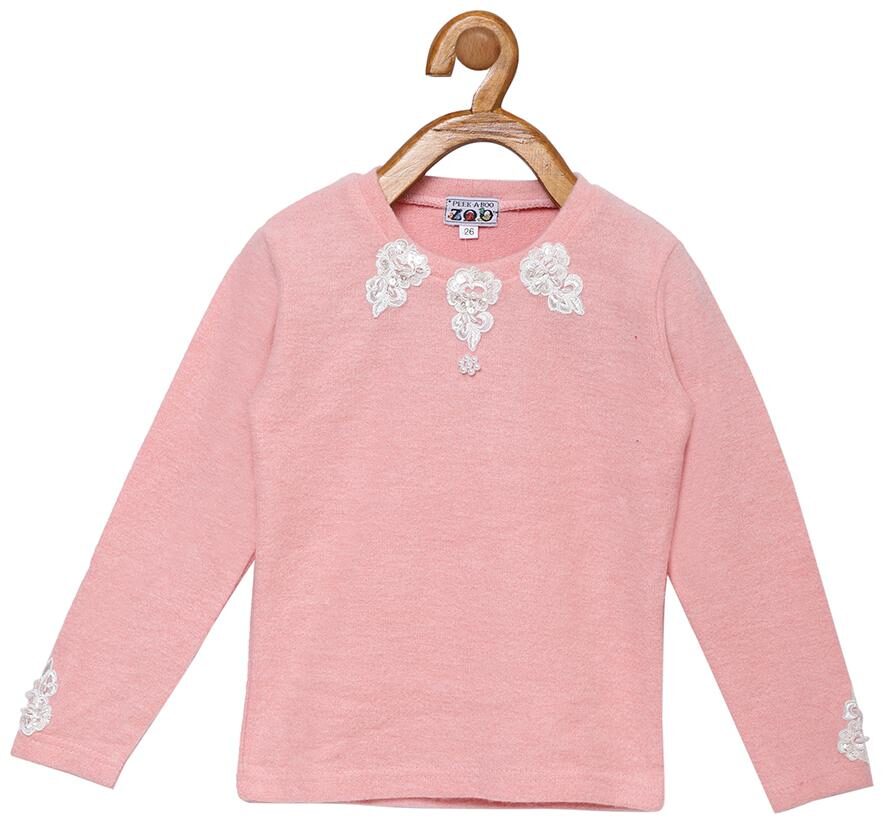 

Peek a boo zoo Girl Wool blended Solid Top - Beige
