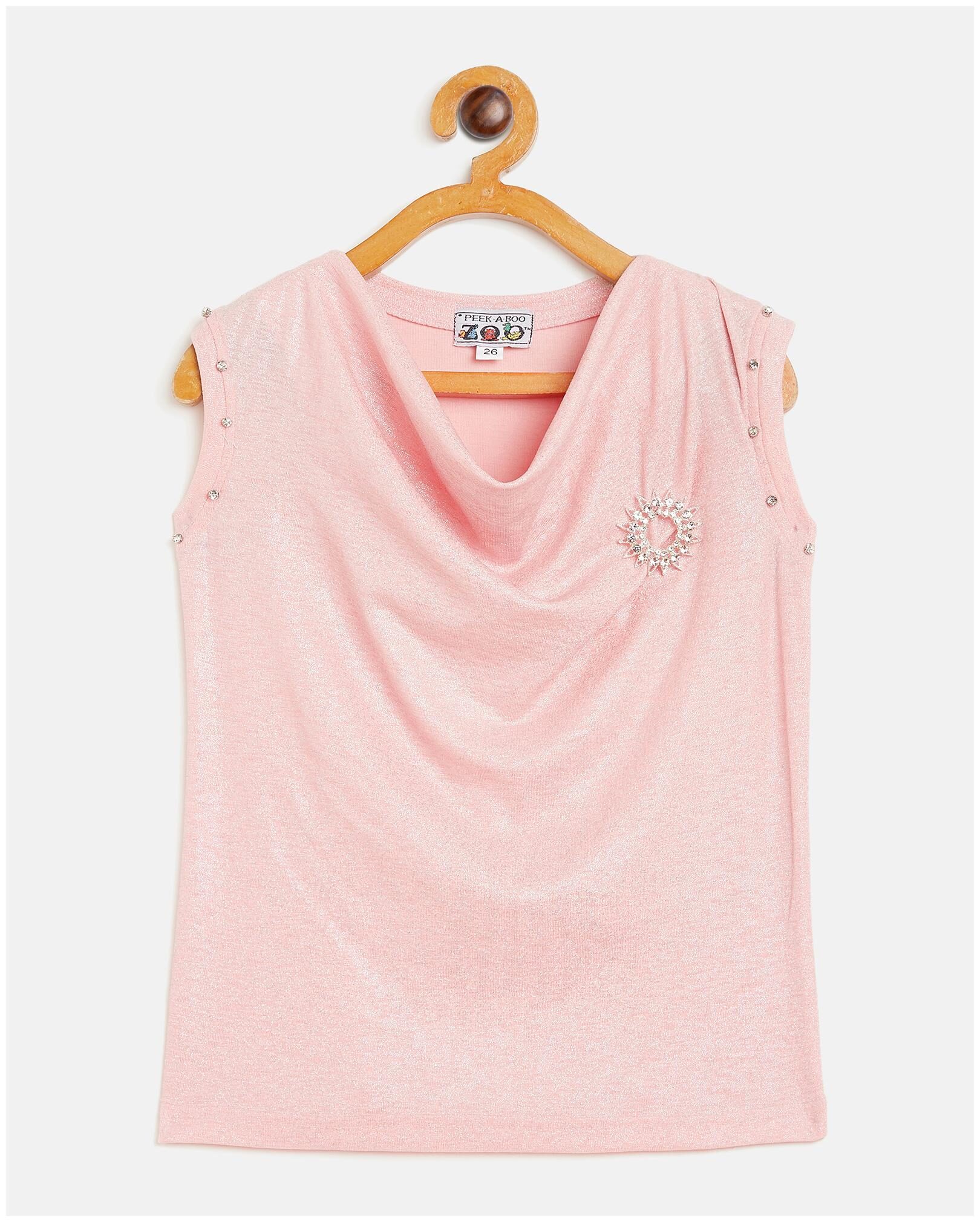 

Peek a boo zoo Girls Peach Polyester Lurex Blend Cowl Neck Textured Sleeveless Partywear Top