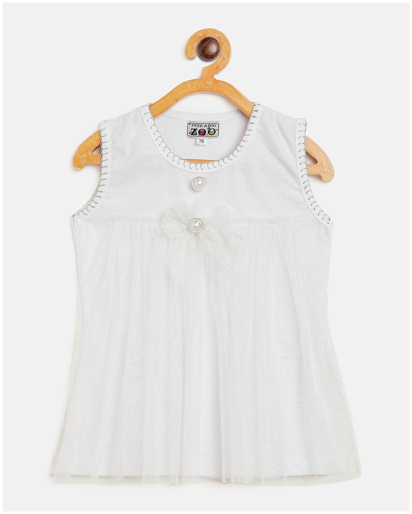 

Peek a boo zoo Girl Net Self design Top - White