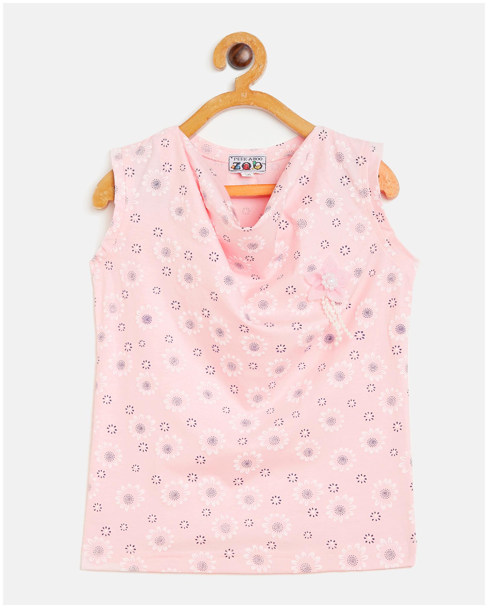 

Peek a boo zoo Girl Knitted Floral Top - Pink