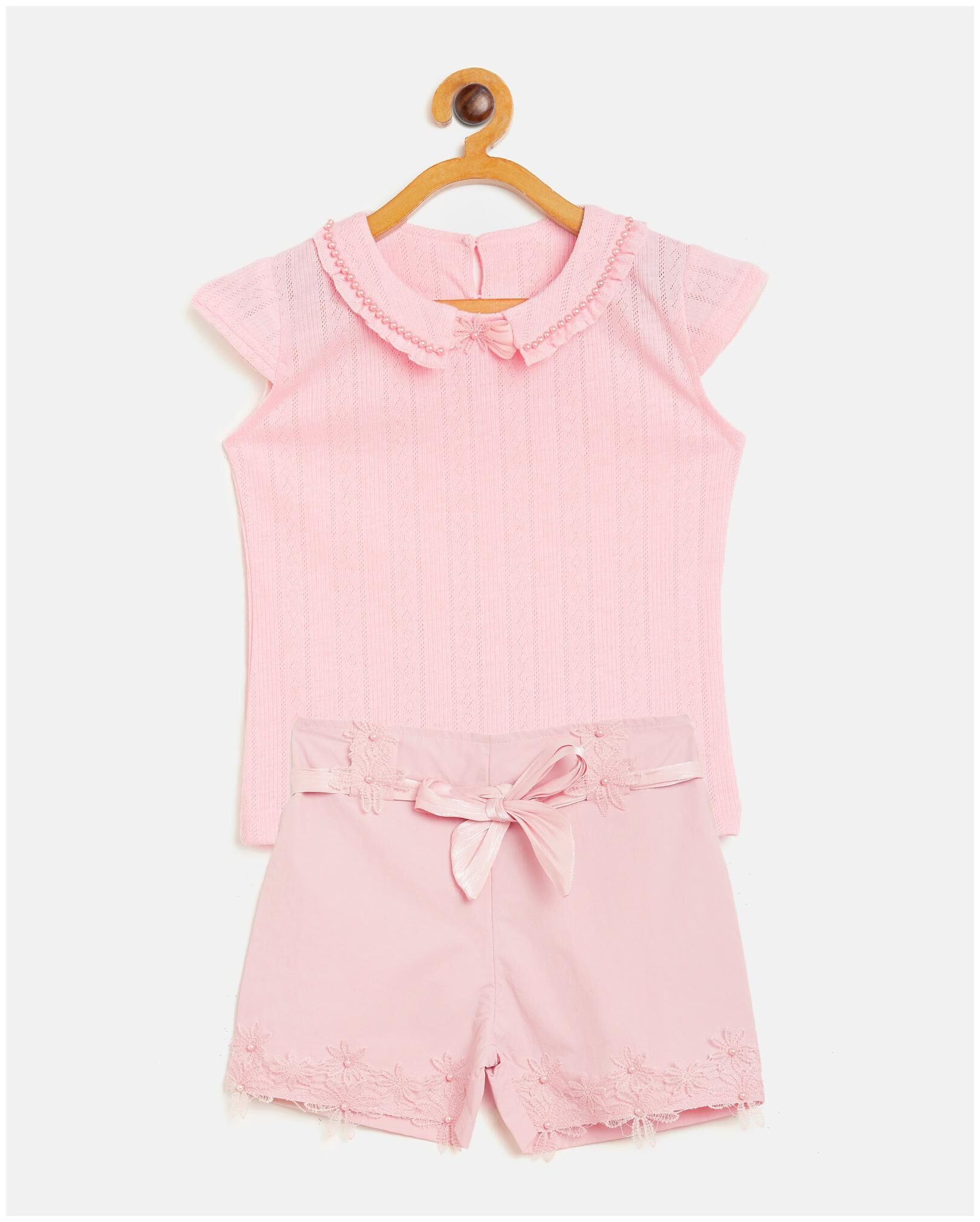 

Peek a boo zoo Girl Synthetic Top Bottom Set - Pink