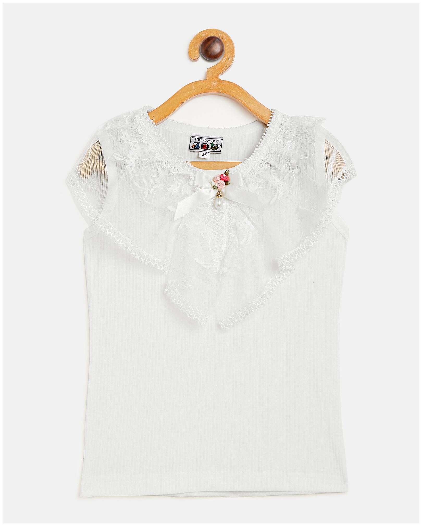 

Peek a boo zoo Girl Knitted Self design Top - Cream
