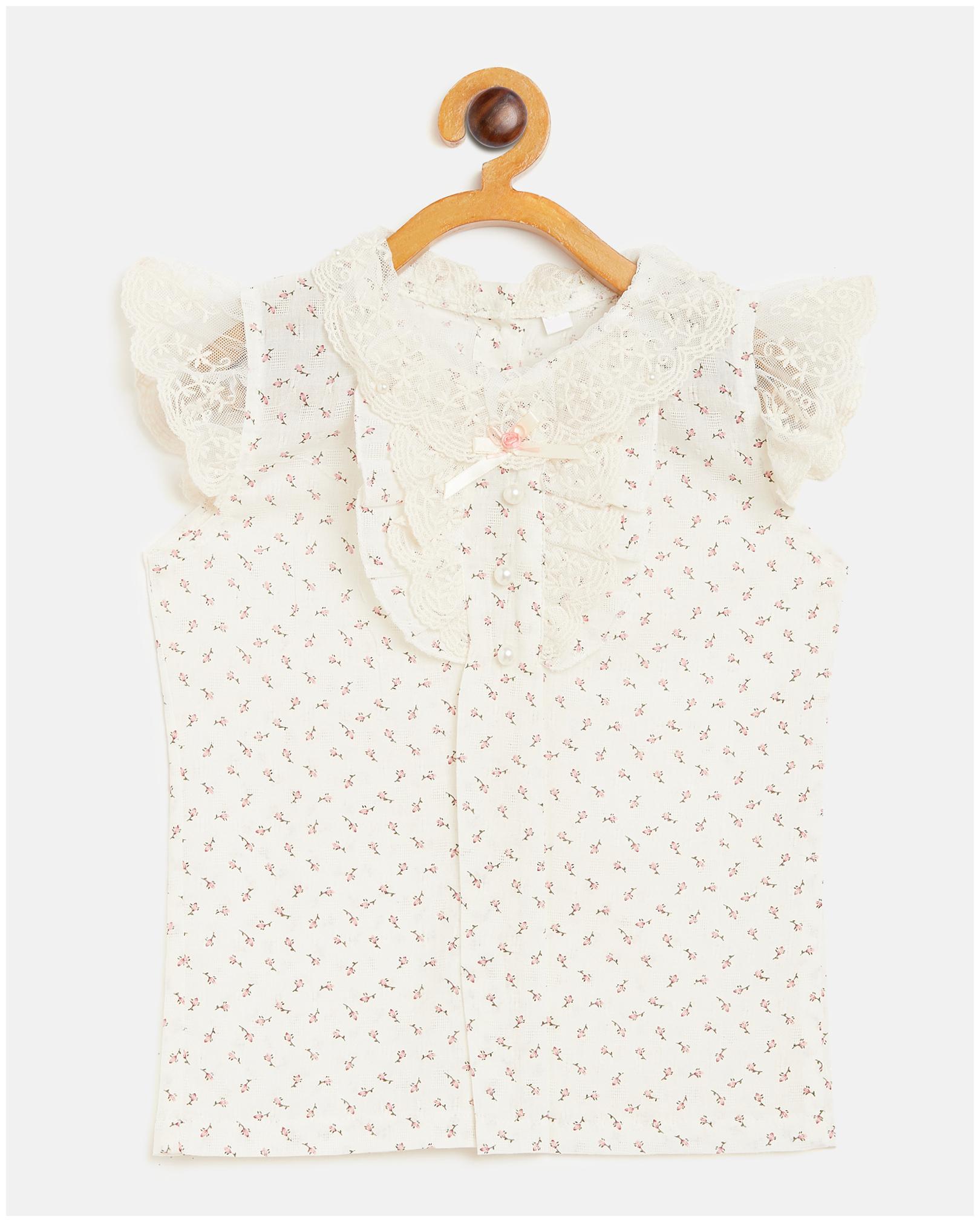 

Peek a boo zoo Girl Cotton Floral Top - White