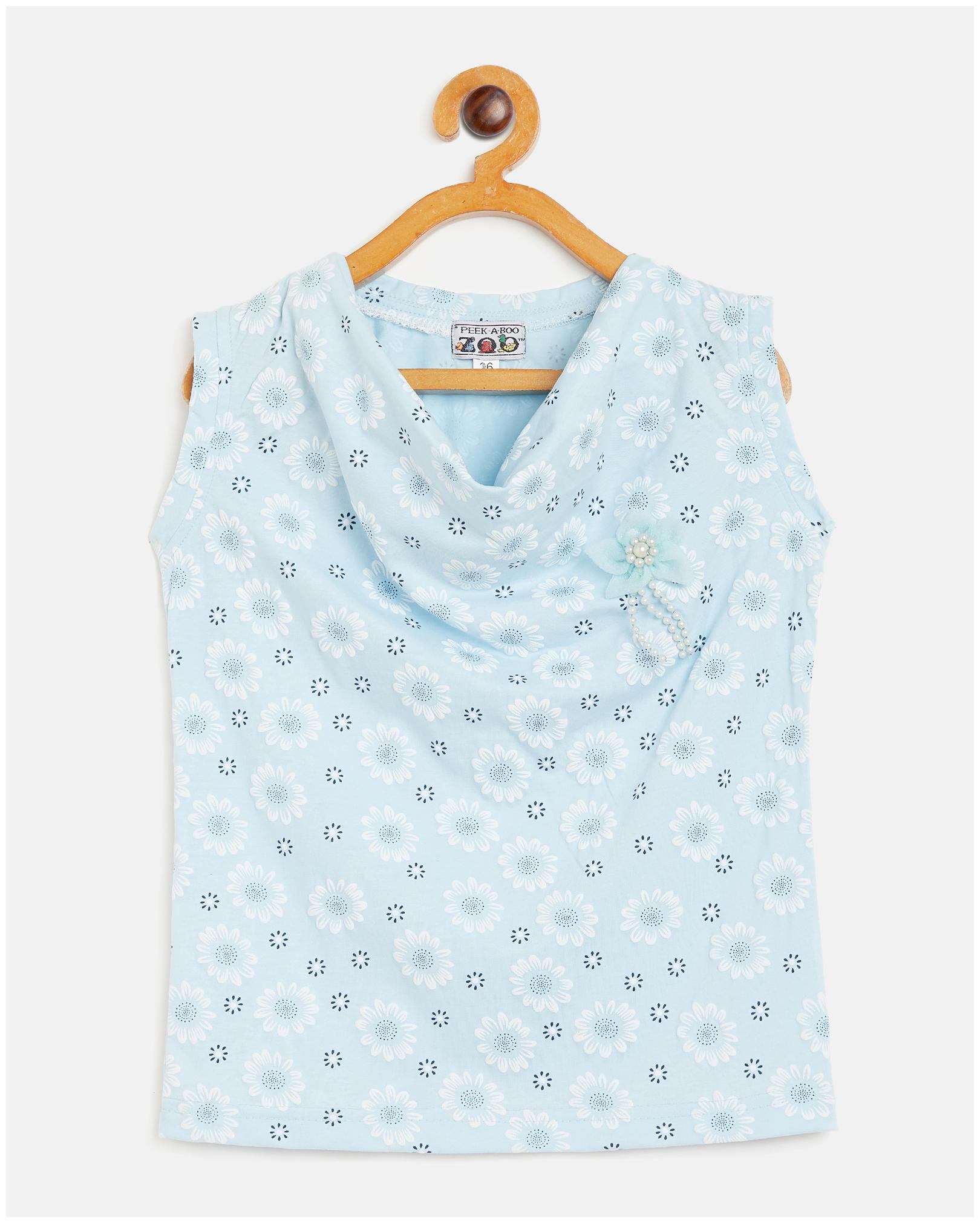

Peek a boo zoo Girl Knitted Floral Top - Blue