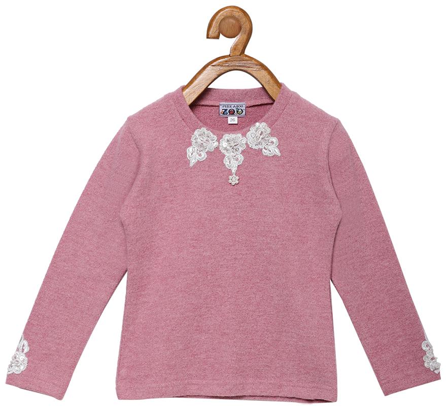 

Peek a boo zoo Girl Wool blended Solid Top - Pink