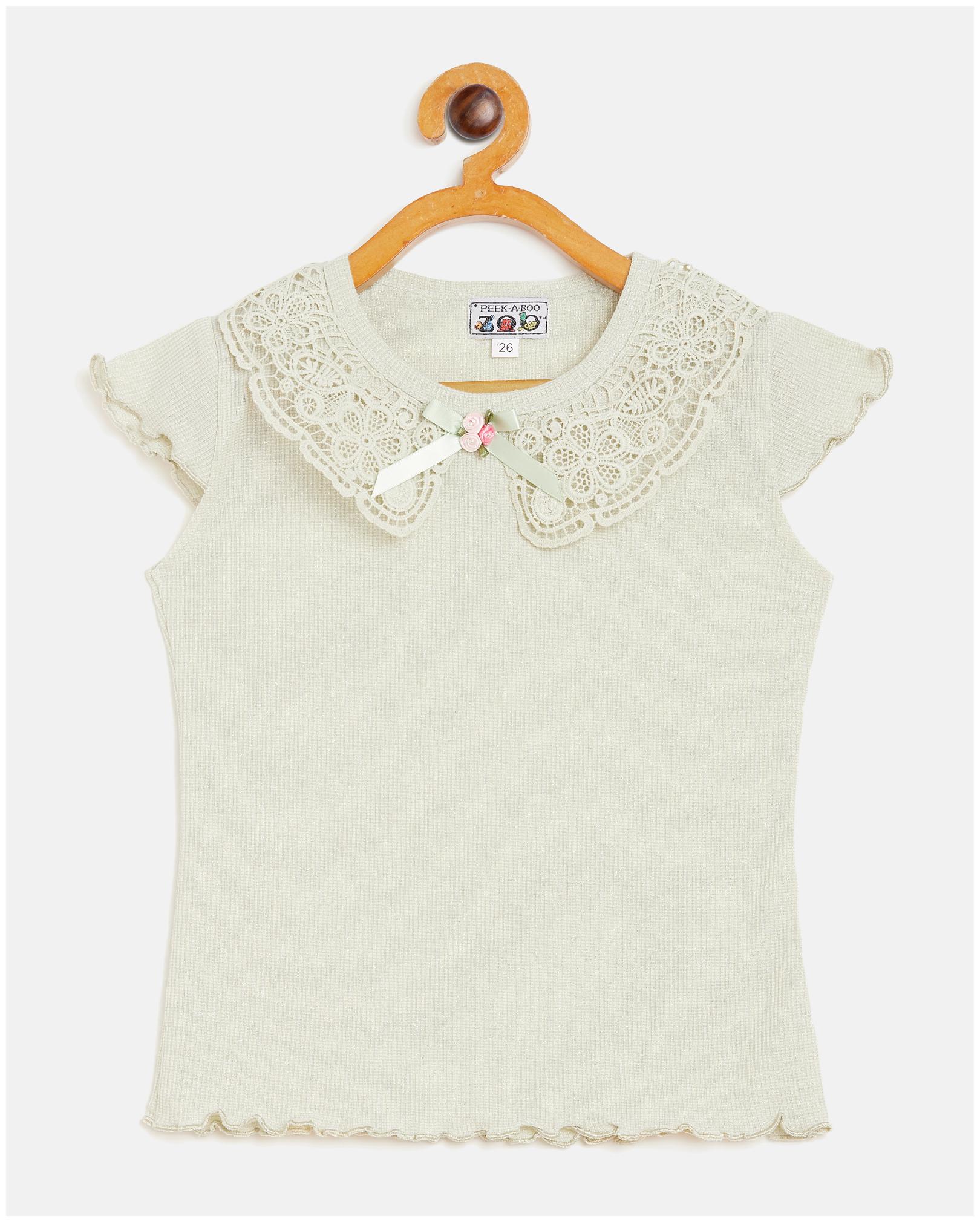 

Peek a boo zoo Girl Knitted Self design Top - Cream