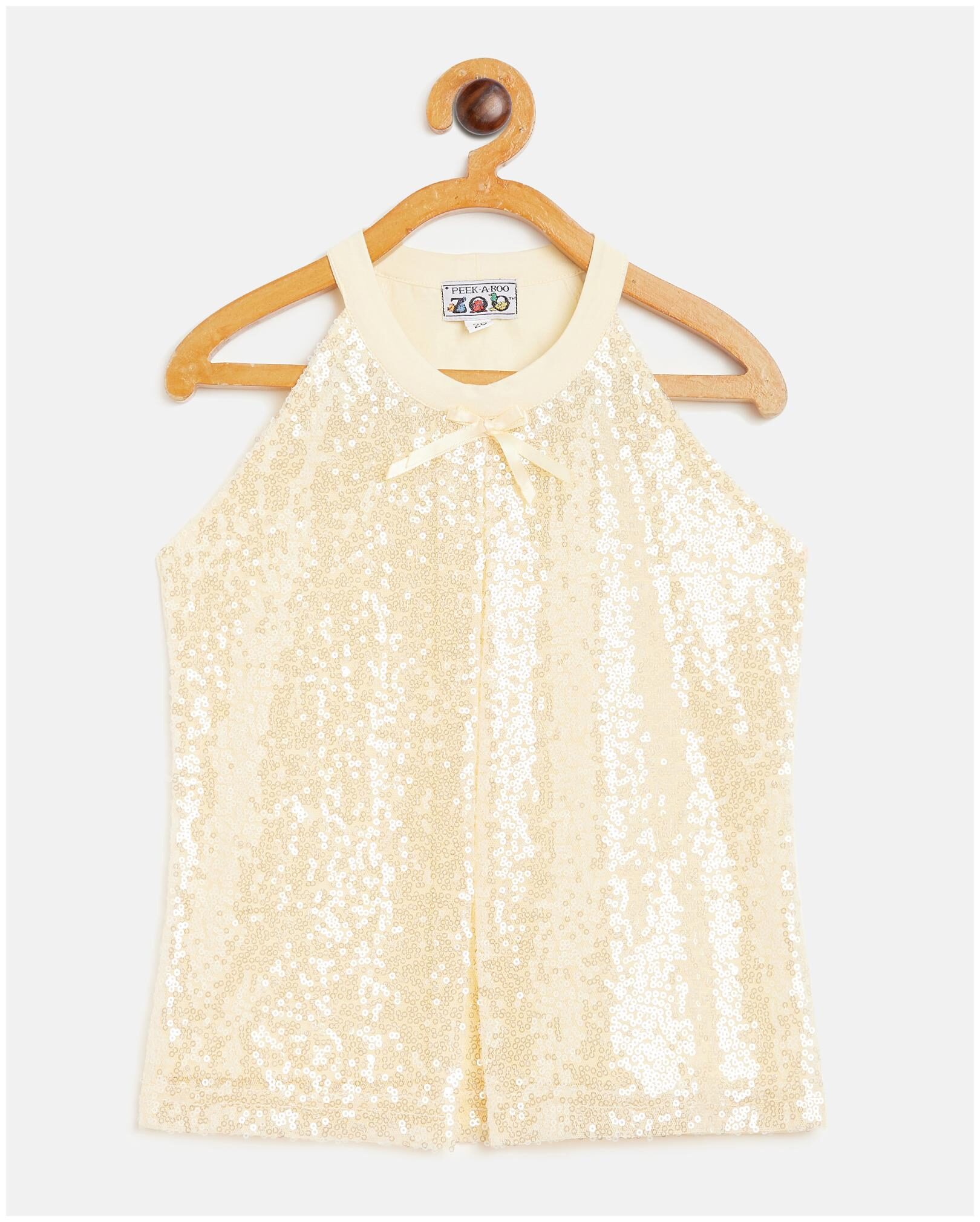 

Peek a boo zoo Girl Cotton blend Embellished Top - Gold