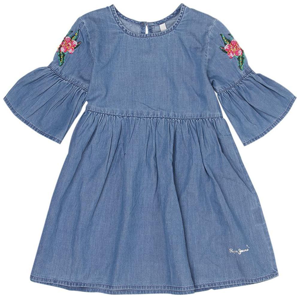 

Pepe Jeans Blue Cotton 3 4th Sleeves Knee Length Princess Frock ( Pack of 1 )