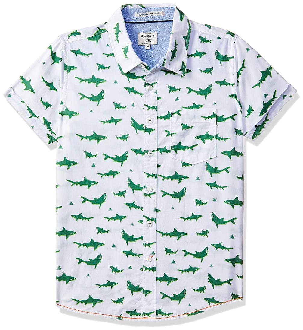 

Pepe Jeans Boy Cotton Printed Shirt Green White