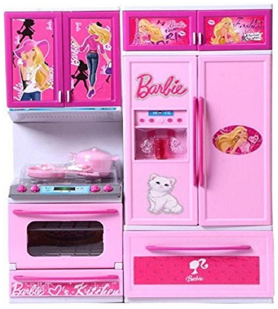 

Pink Barbie Modern Kitchen Set kids play set of 2 compartments