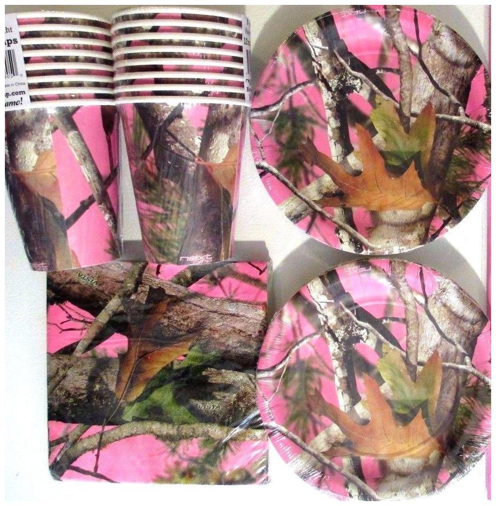 

PINK HUNTING CAMO Birthday Party Supply Kit w Plates Napkins Cups