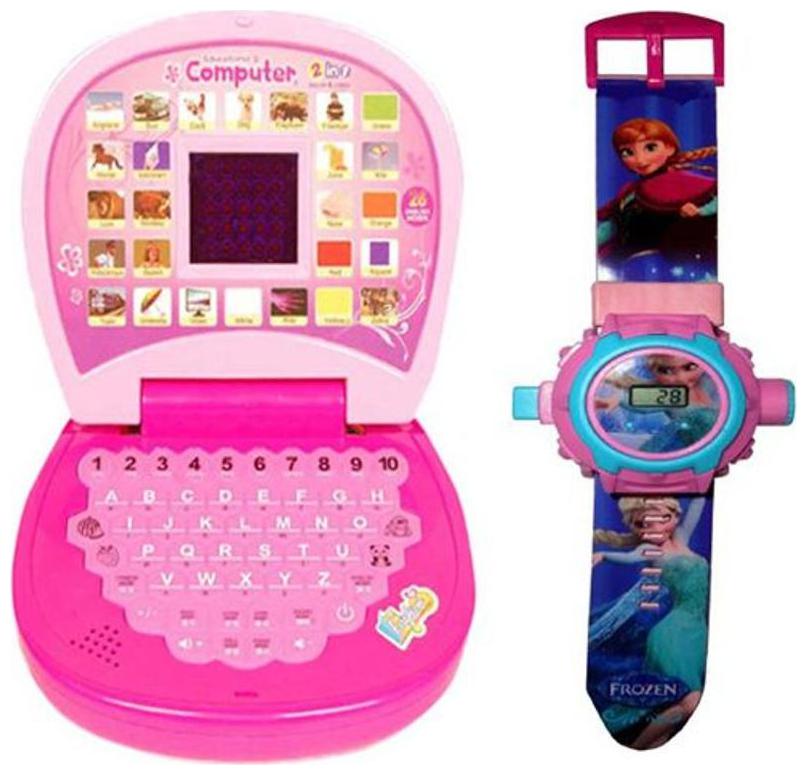 

Pink Mini Display Kids Learning Laptop And Frozen 24 Image Projector Watch By Signomark