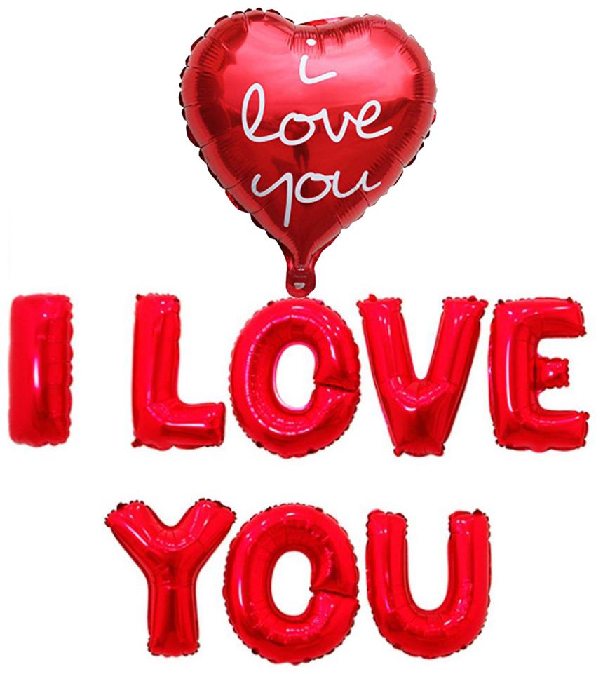 

Pixelfox 8pcs I LOVE YOU-Red Letters Foil Balloons 1 pc I Love You Printed Red Heart (18inch)