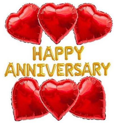 

Pixelfox Happy Anniversary (16 Gold Foil Letters) 6 Red Heart Foil Balloons (10inch)