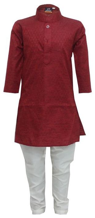 

P K GARMENTS Boy Cotton blend Solid Kurta pyjama set - Maroon White