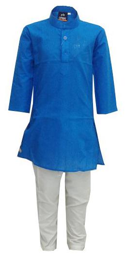 

P K GARMENTS Boy Cotton blend Solid Kurta pyjama set - Blue White