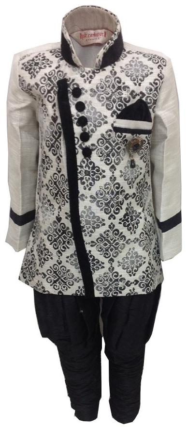 

P K GARMENTS Boy Polyester Printed Sherwani - Black White