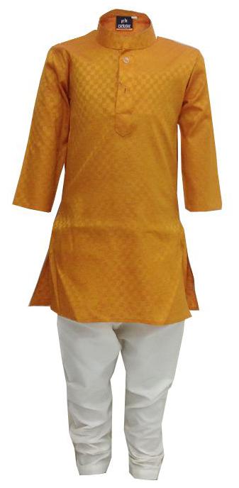 

P K GARMENTS Boy Cotton blend Solid Kurta pyjama set - Yellow White