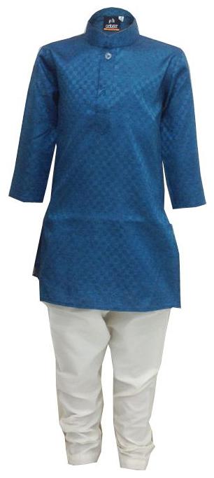 

P K GARMENTS Boy Cotton blend Solid Kurta pyjama set - Blue White