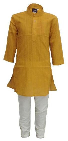 

P K GARMENTS Boy Cotton blend Solid Kurta pyjama set - Beige White