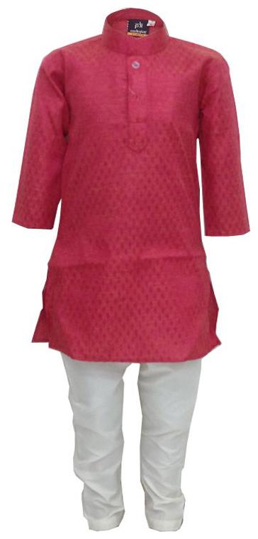 

P K GARMENTS Boy Cotton blend Solid Kurta pyjama set - Pink White