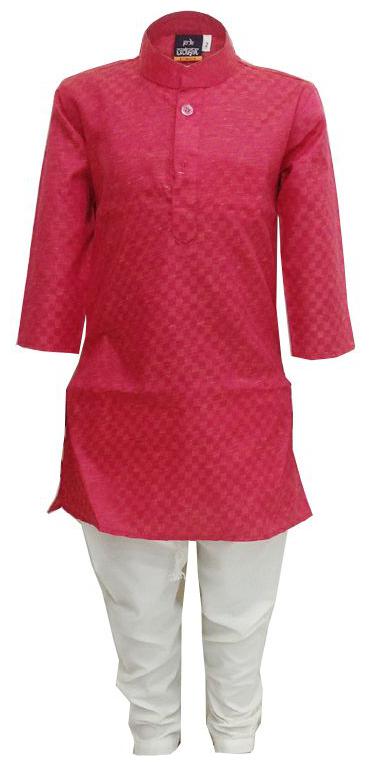

P K GARMENTS Boy Cotton blend Solid Kurta pyjama set - Pink White